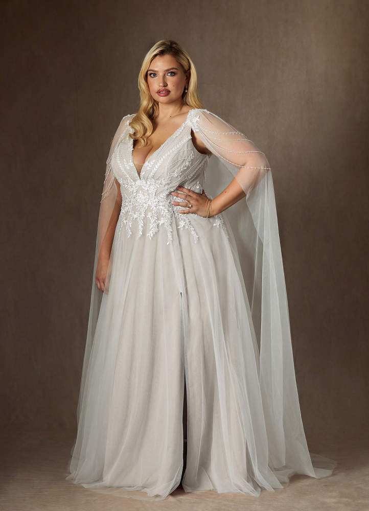 elyessen Goddess Two-Piece Diamond White A-Line V-Neck Sequins Tulle Dress