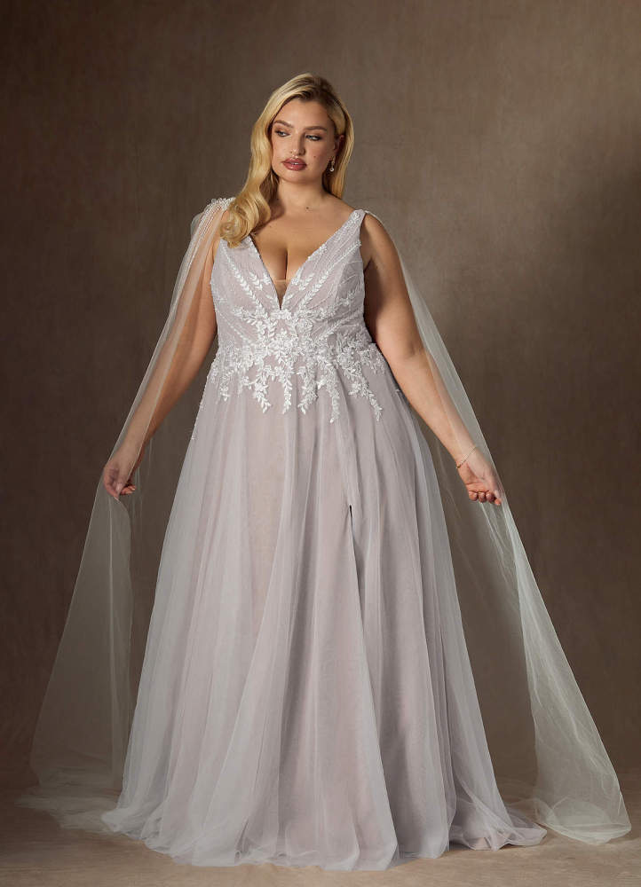 elyessen Goddess Two-Piece Diamond White A-Line V-Neck Sequins Tulle Dress