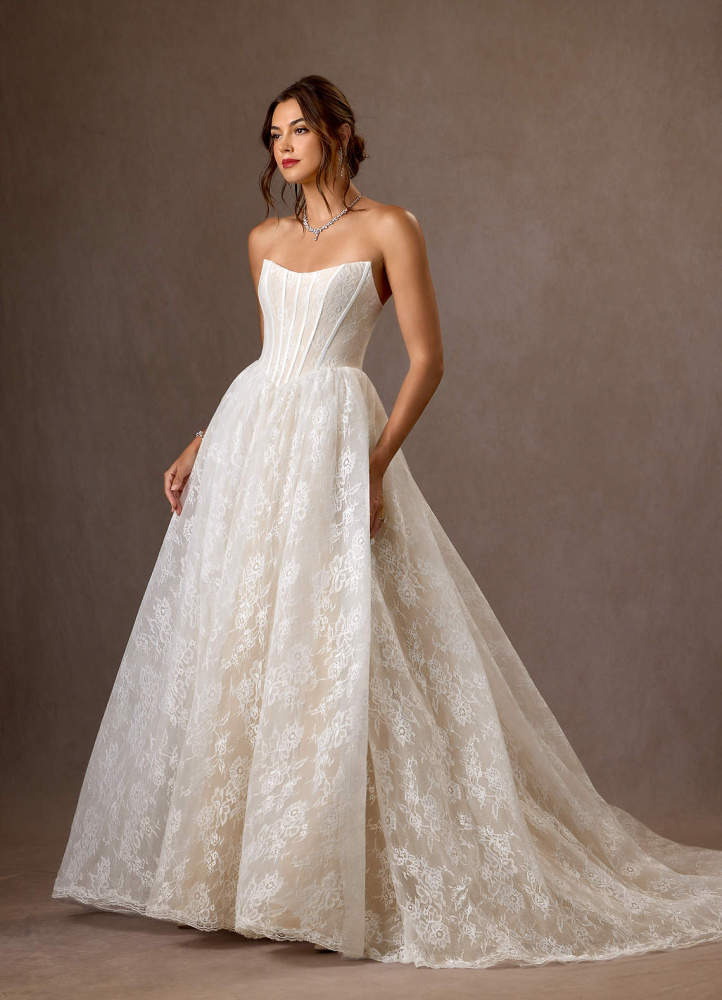 elyessen  Diamond White Ball-Gown Strapless Lace Dress