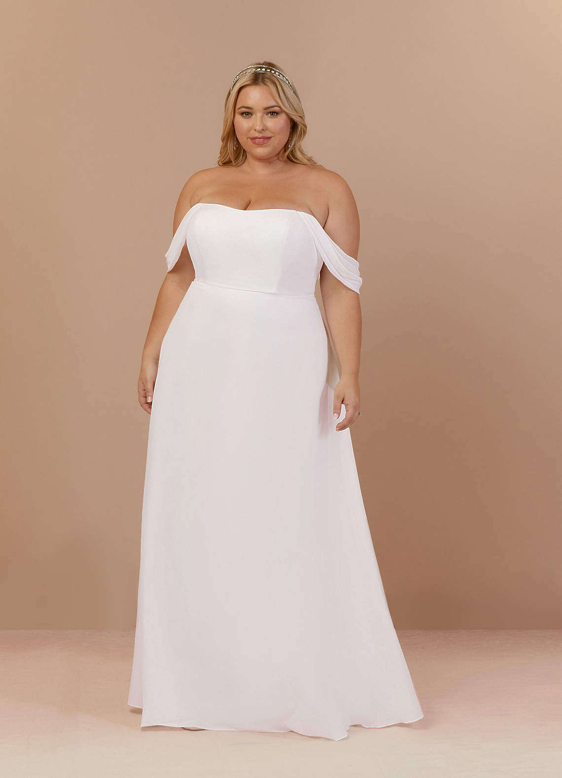 elyessen Ava Stretch Diamond White A-Line Off the Shoulder Stretch Chiffon Dress