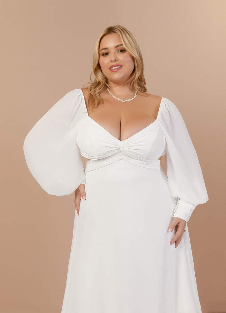 elyessen Delfina Diamond White A-Line V-Neck Pleated Chiffon Dress
