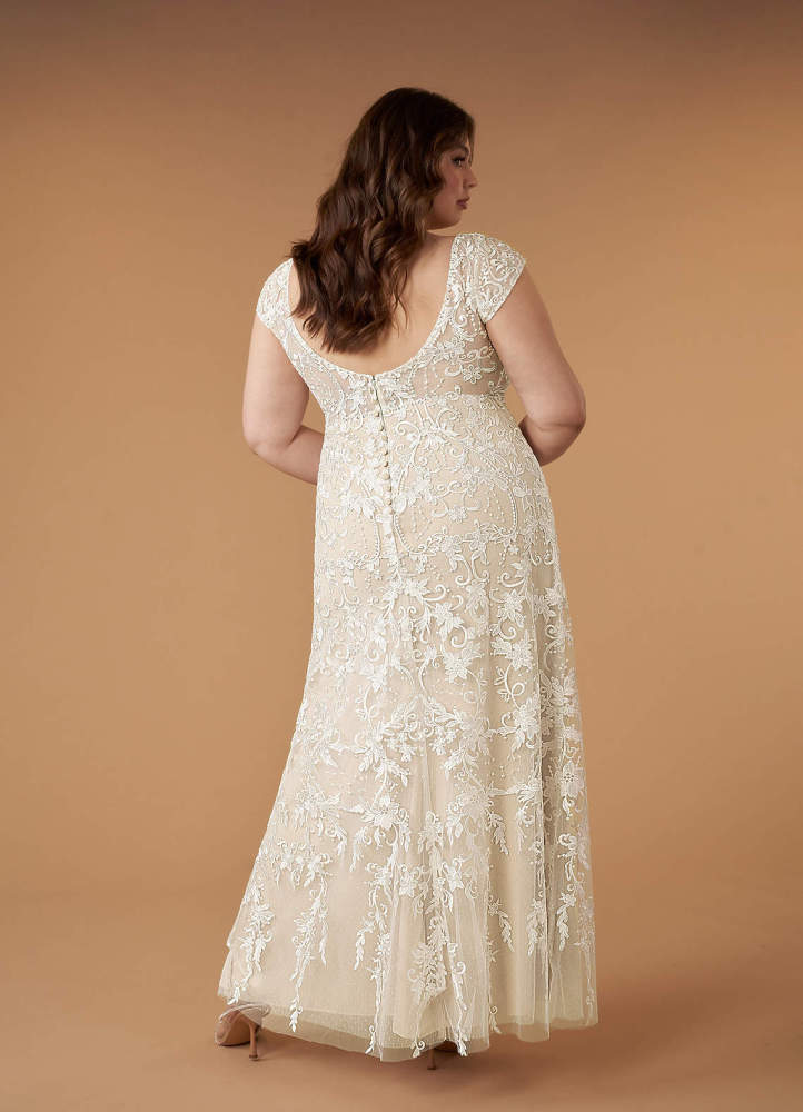 elyessen Diamond White Sheath V-Neck Sequins Lace Dress