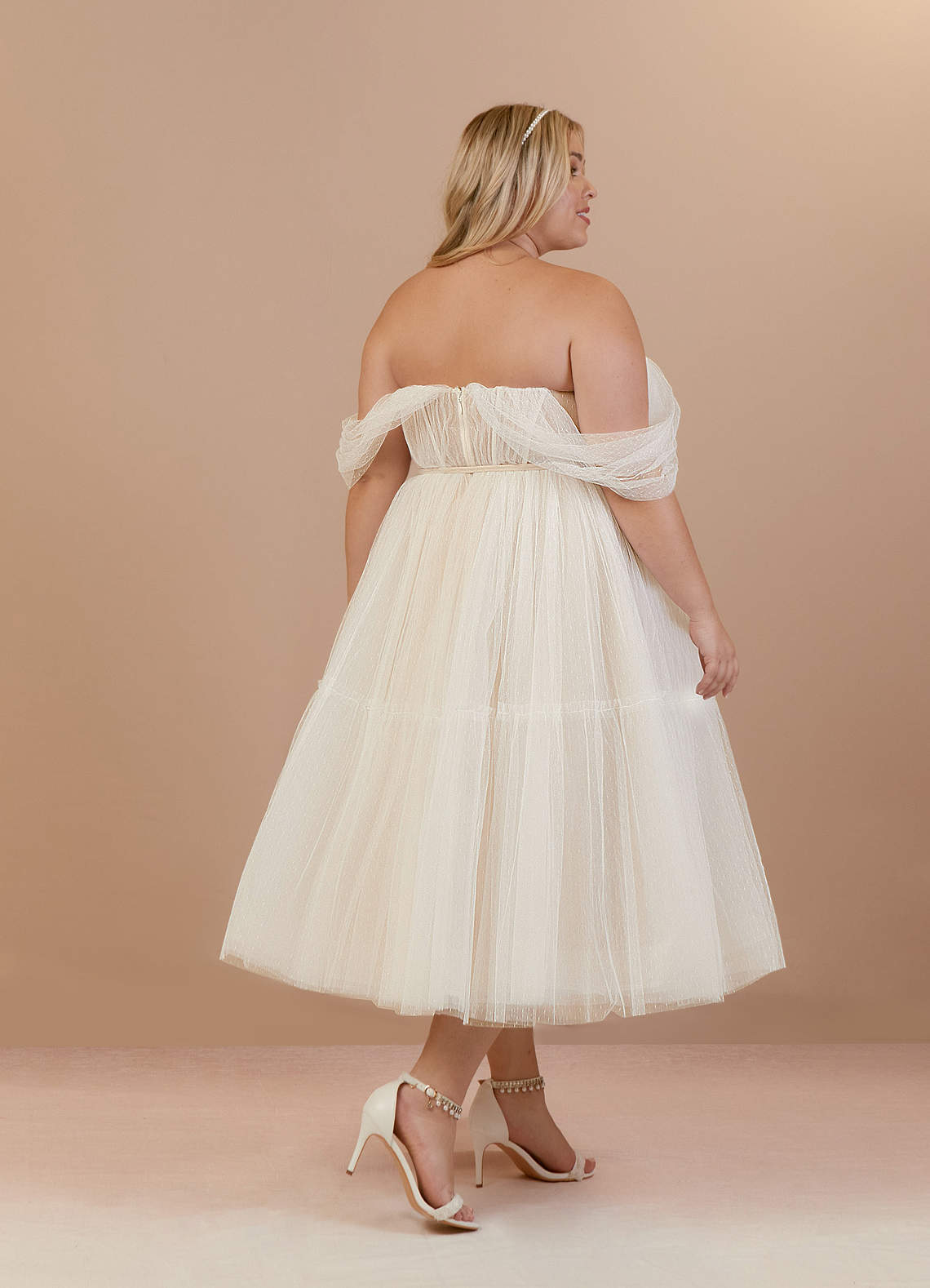 elyessen Vienna Diamond White Champagne A-Line Off-The-Shouler Tulle Dress