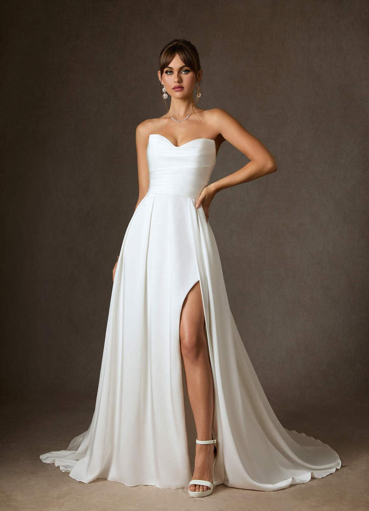 elyessen Marisela Diamond White A-Line Sequins Crepe Back Satin Dress