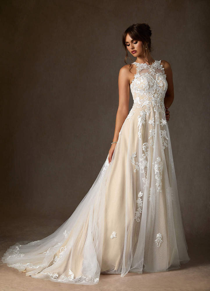 elyessen Diamond White A-Line Sweetheart Lace Tulle Dress
