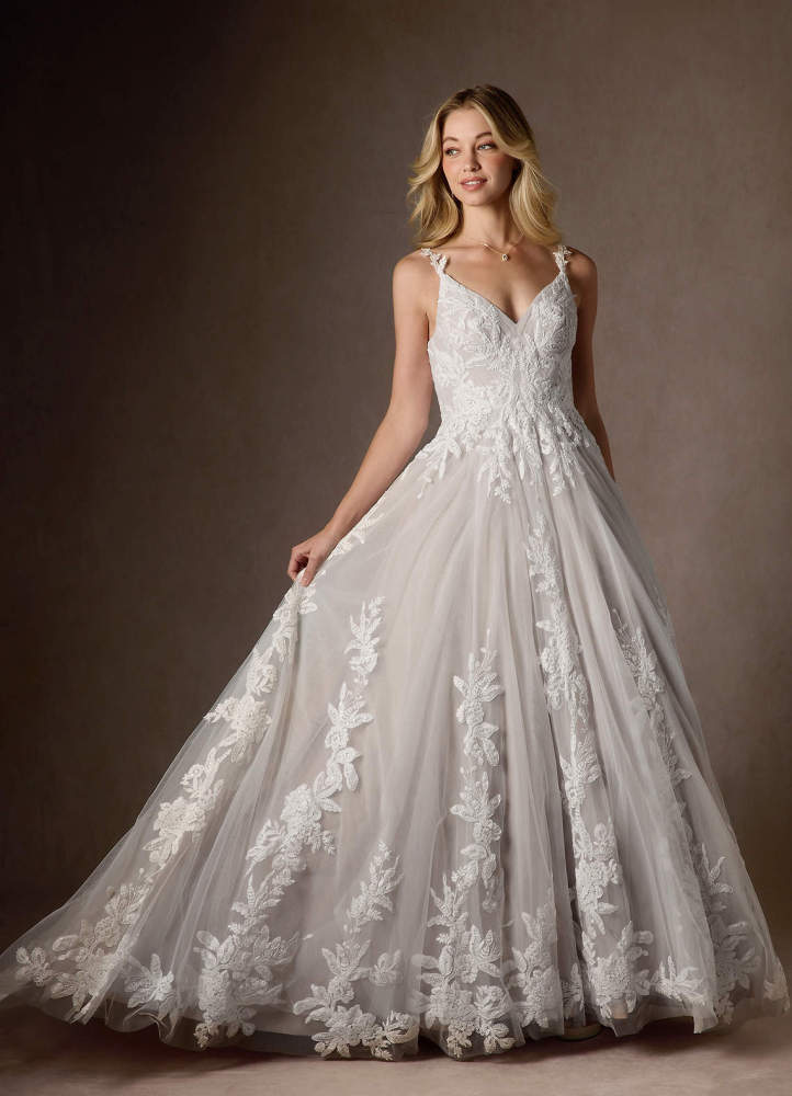 elyessen  Diamond White A-Line V-Neck Sequins Tulle Dress
