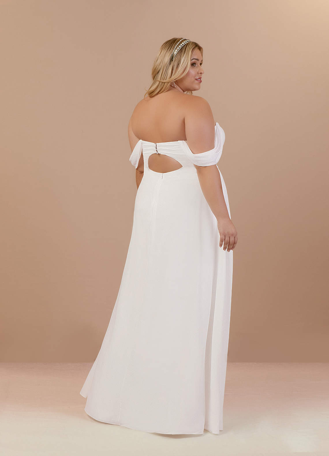 elyessen Ava Stretch Diamond White A-Line Off the Shoulder Stretch Chiffon Dress