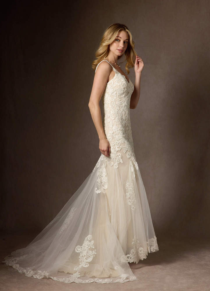 elyessen Diamond White Mermaid Sequins Tulle Dress