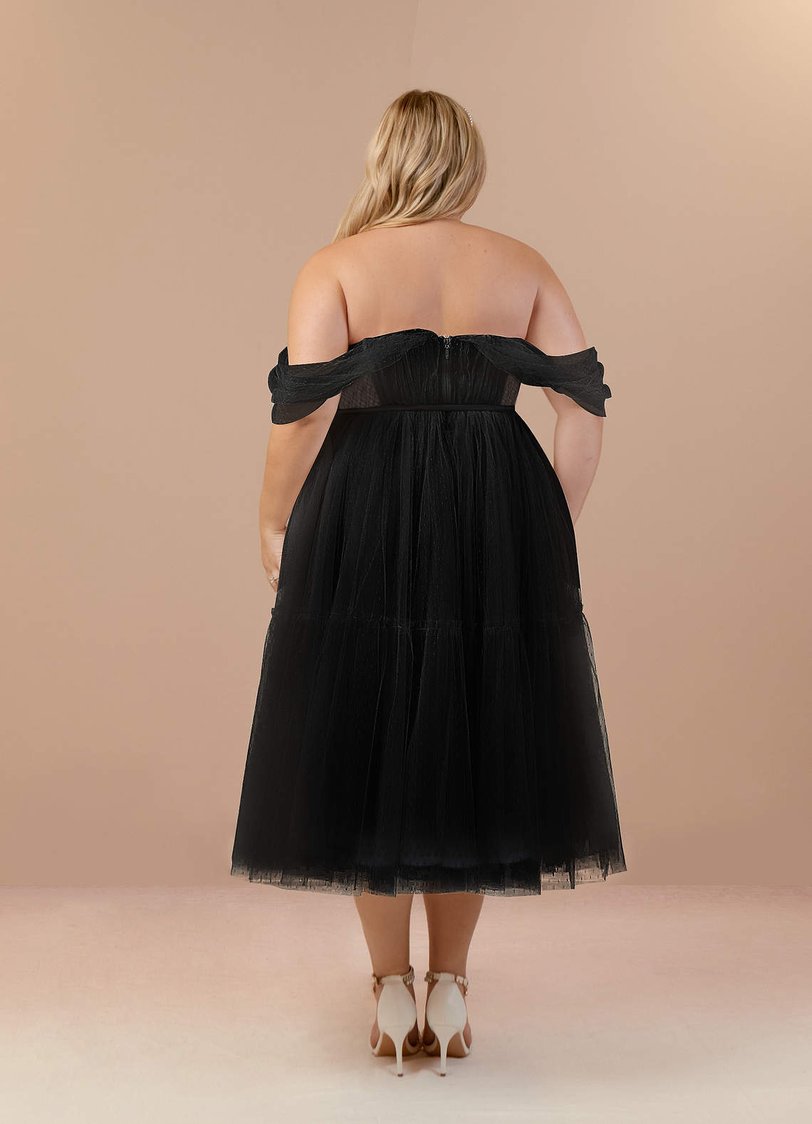 elyessen Vienna Diamond White Champagne A-Line Off-The-Shouler Tulle Dress