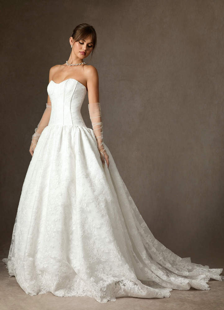 elyessen Giselle Diamond White Ball-Gown Strapless Lace Dress