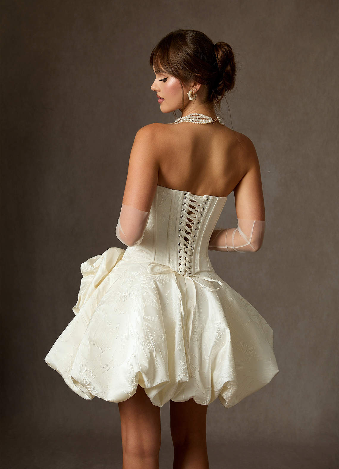 elyessen Kloe Two-Piece Diamond White Ball-Gown Strapless Floral Jacquard Dress