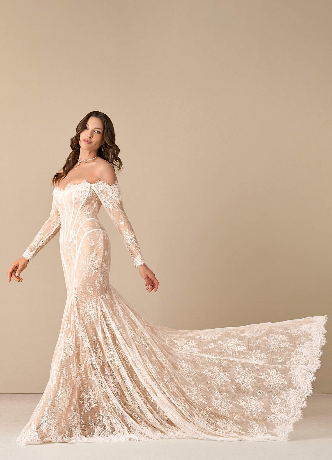 elyessen  Diamond White Mermaid Off the Shoulder Tulle Dress