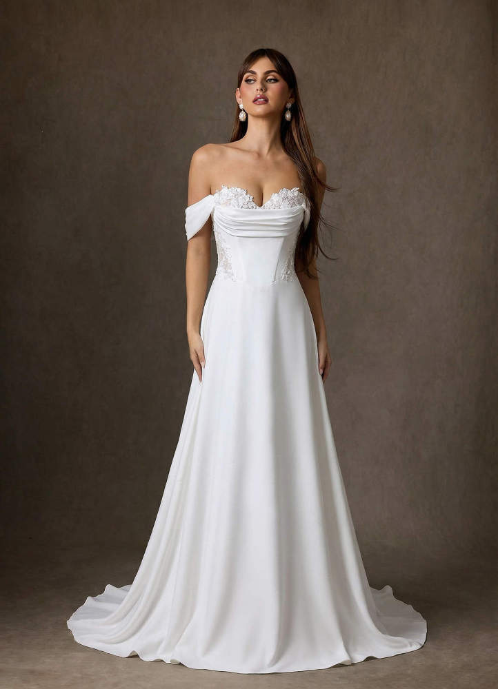 elyessen  Diamond White A-Line Sweetheart Neckline Crepe Back Satin Dress