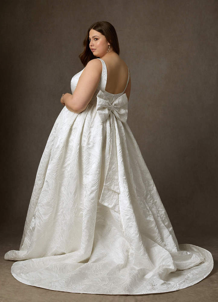 elyessen  Diamond White Ball-Gown with Pockets Floral Jacquard Dress