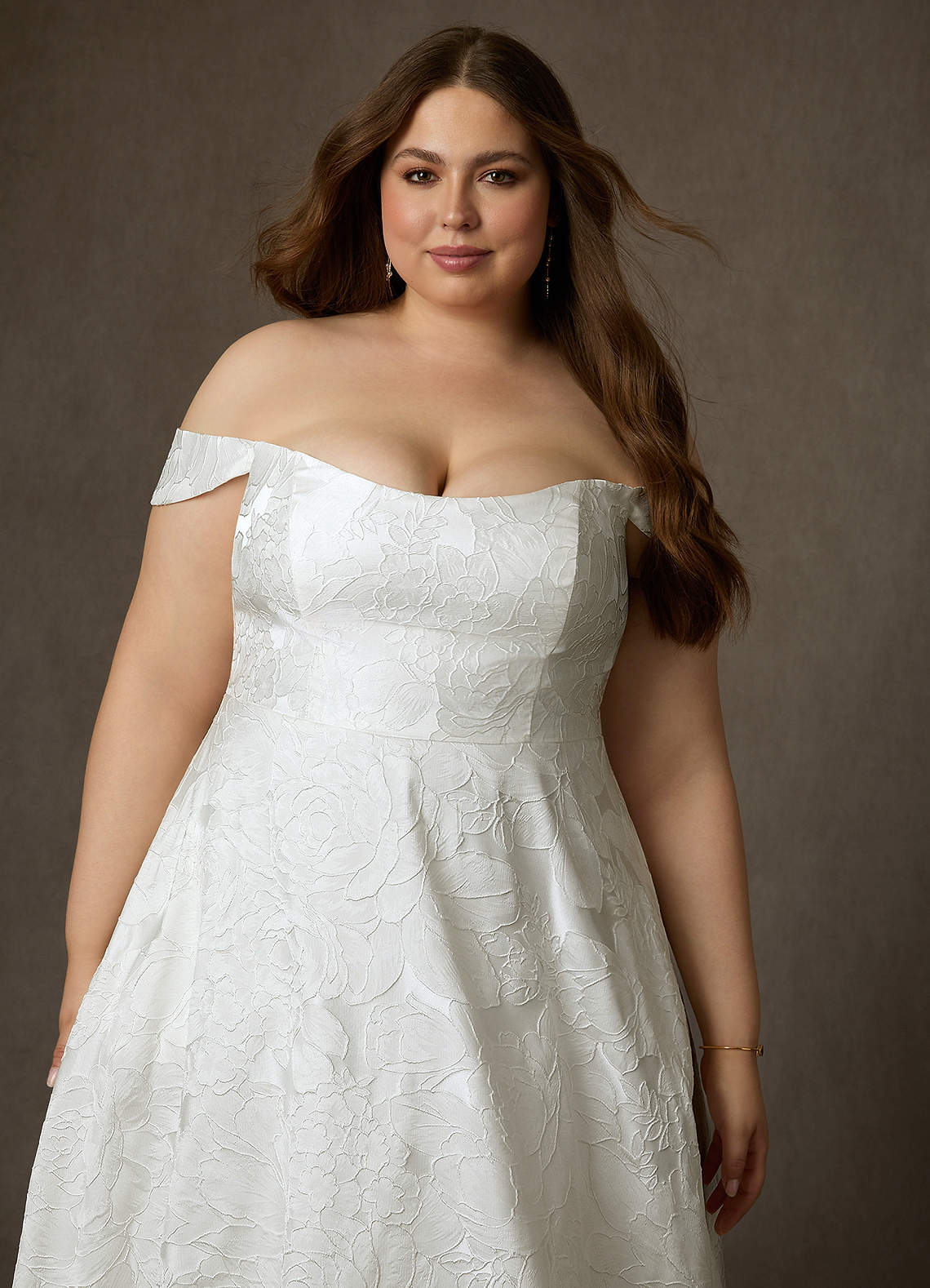 elyessen Diamond White Ball-Gown Strapless Floral Jacquard Dress