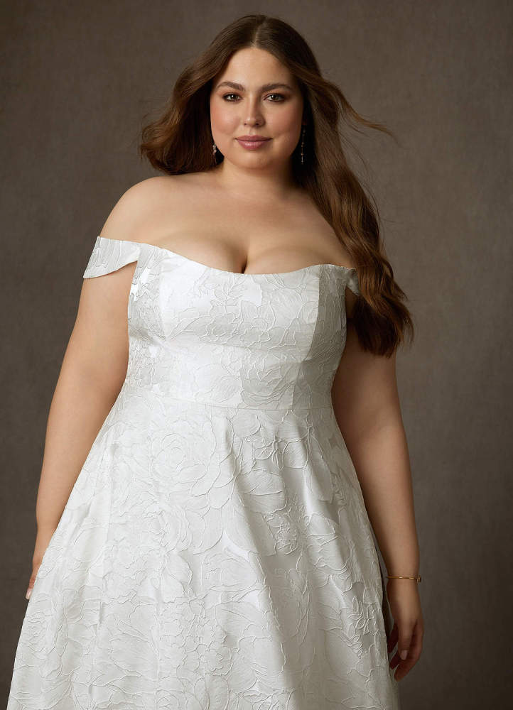elyessen Diamond White Ball-Gown Strapless Floral Jacquard Dress