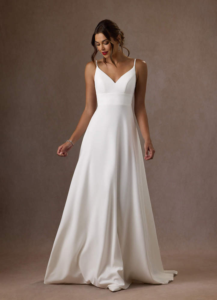 elyessen Xena Stretch Diamond White A-Line V-Neck Sequins Stretch Crepe Dress