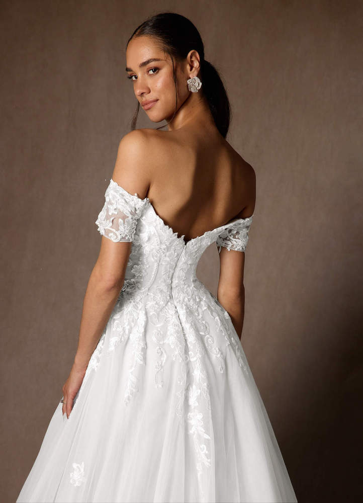 elyessen Rowe Diamond White Ball-Gown Off the Shoulder Tulle Dress