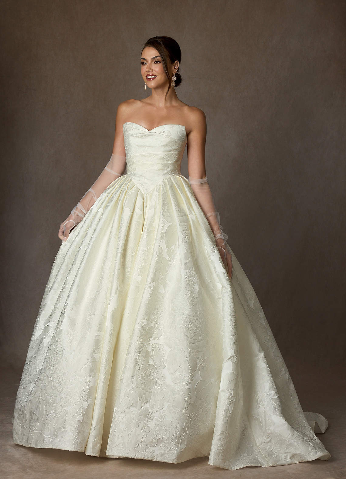 elyessen Celestia Diamond White Ball-Gown Strapless Floral Jacquard Dress