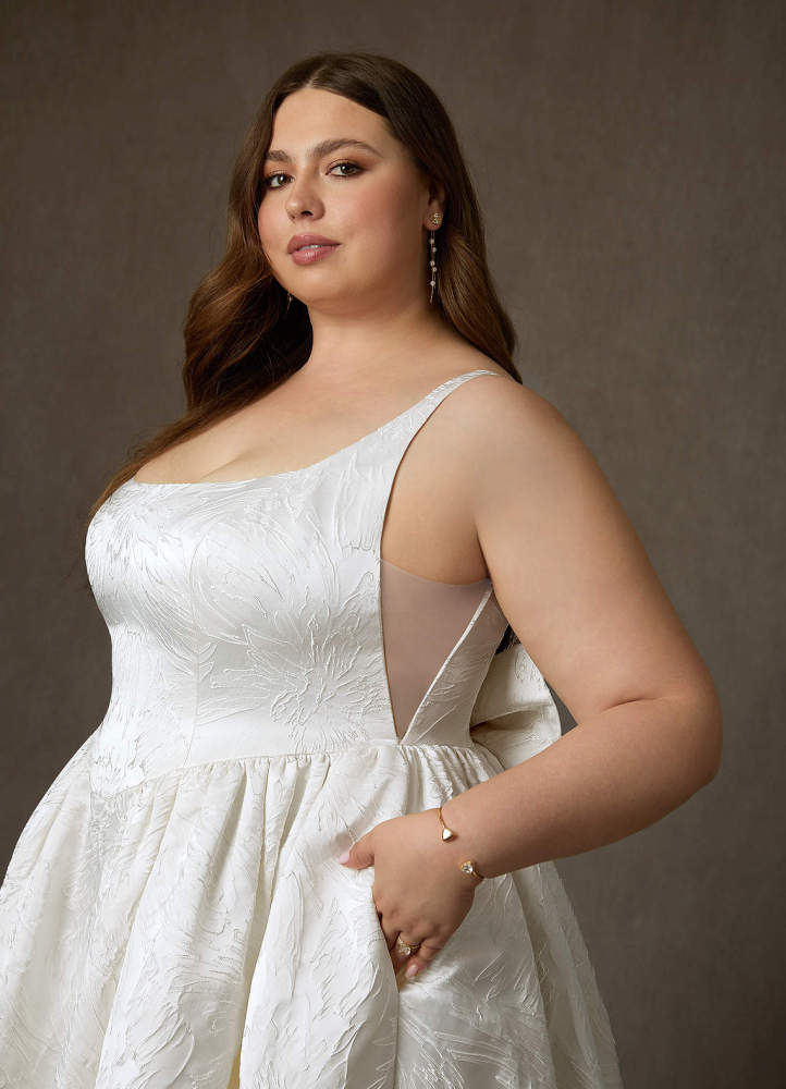 elyessen  Diamond White Ball-Gown with Pockets Floral Jacquard Dress