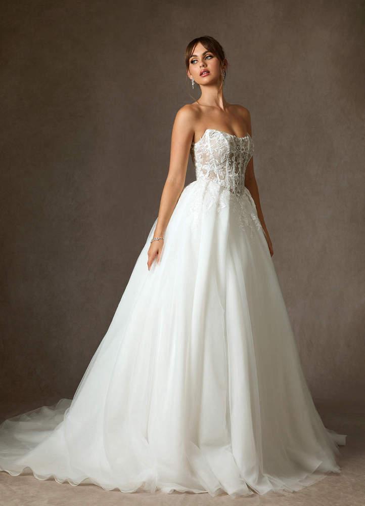 elyessen  Diamond White Ball-Gown Strapless Lace Dress