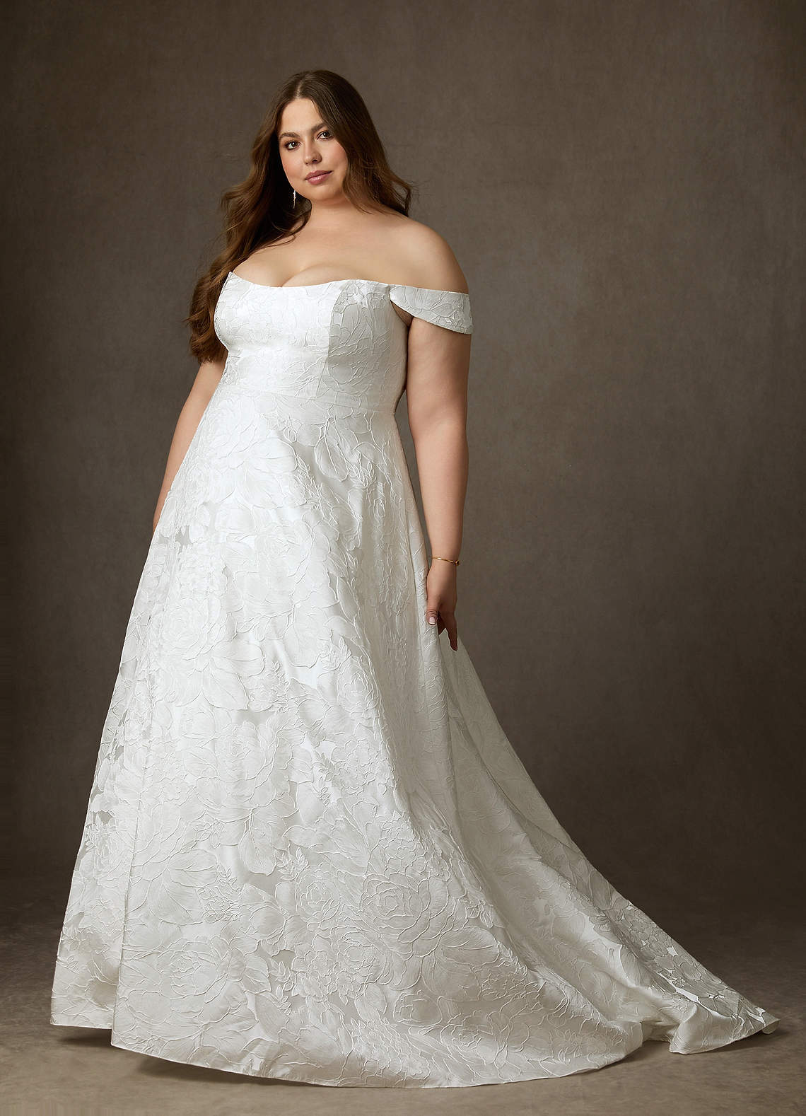 elyessen Diamond White Ball-Gown Strapless Floral Jacquard Dress