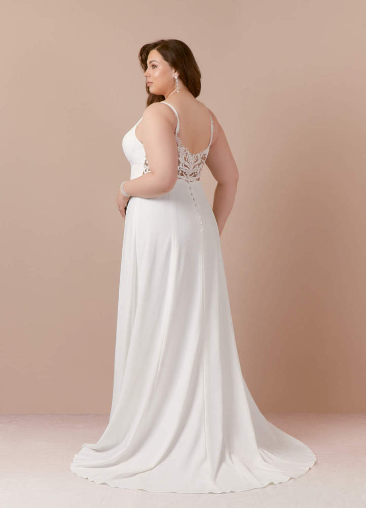 elyessen  Stretch Diamond White A-Line V-Neck Sequins Stretch Crepe Dress