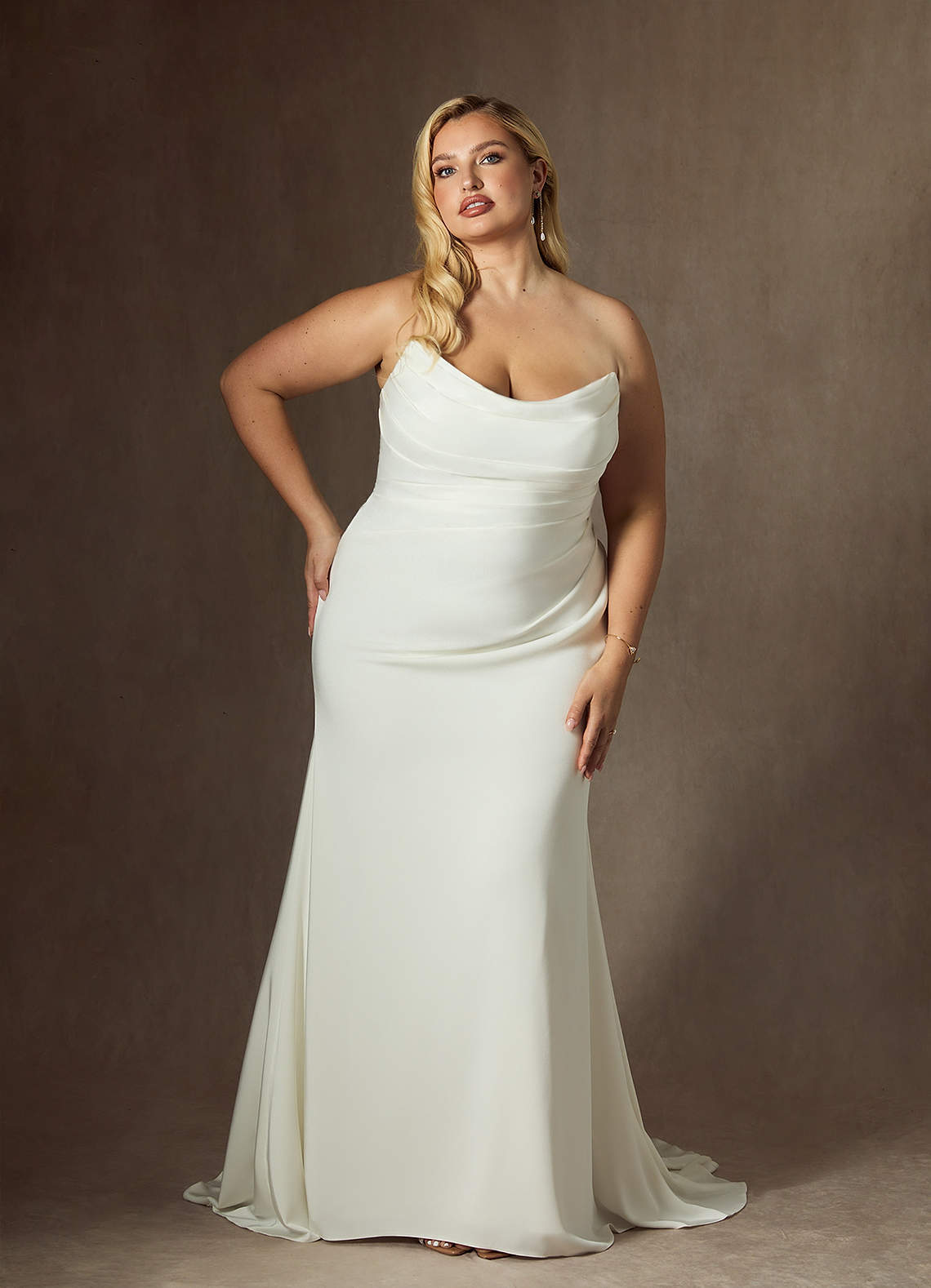 elyessen Elyse Diamond White Mermaid Strapless Crepe Back Satin Dress