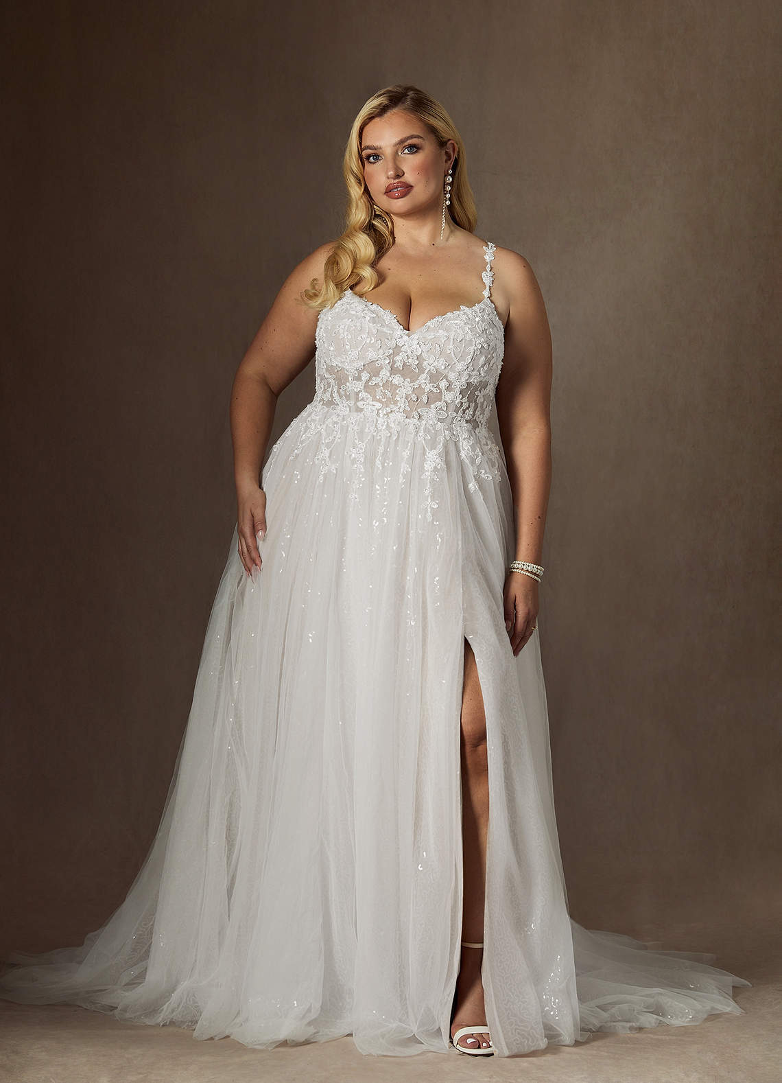 elyessen Florian Diamond White Champagne A-Line V-Neck Sequins Tulle Dress