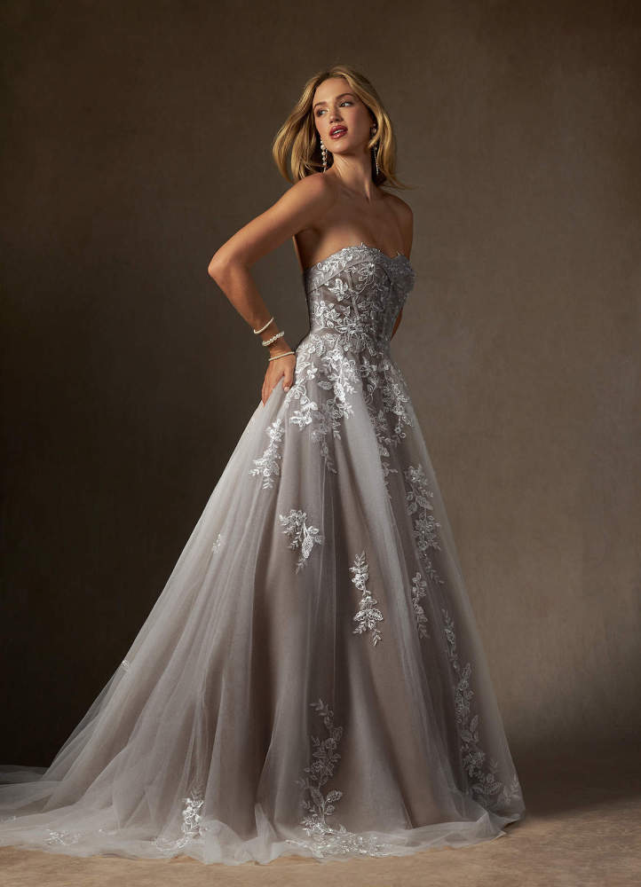 elyessen  Diamond White Ball-Gown Strapless Lace Dress