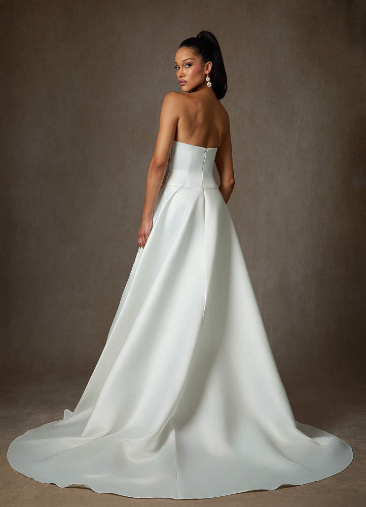 elyessen Adimaris Two-Piece Diamond White A-Line Satin Dress
