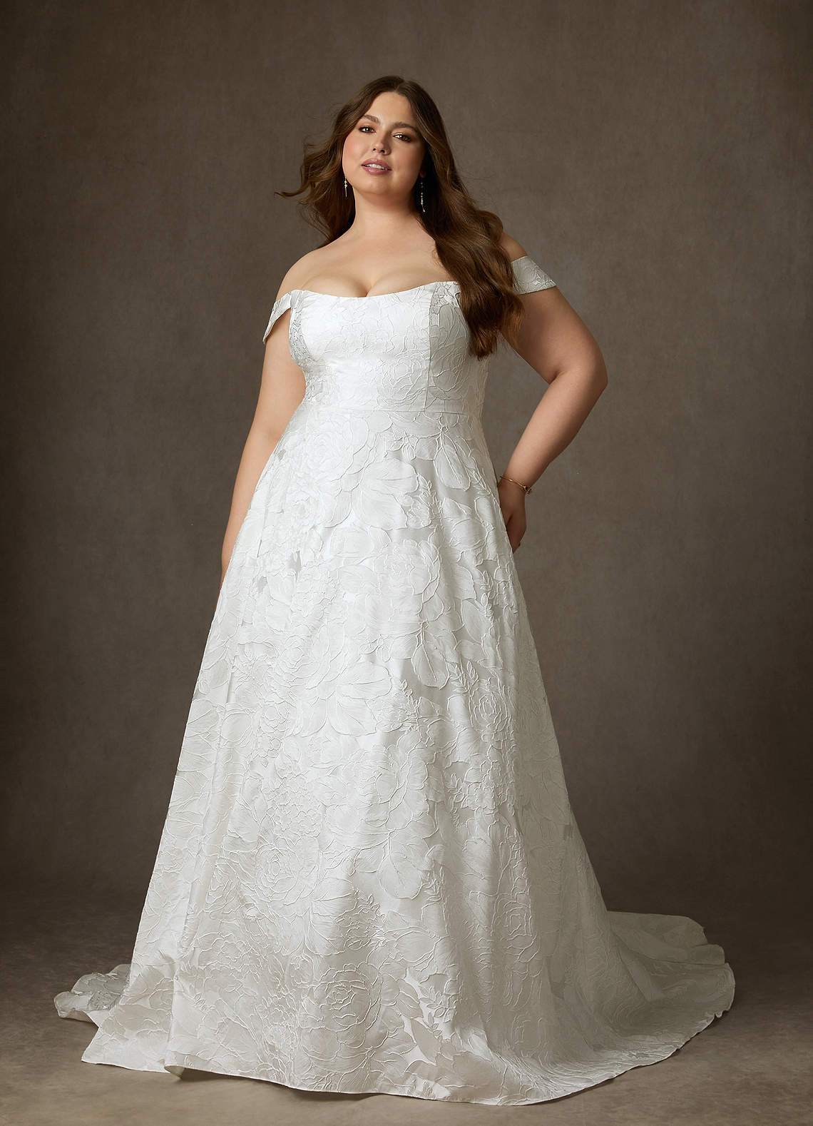elyessen Diamond White Ball-Gown Strapless Floral Jacquard Dress