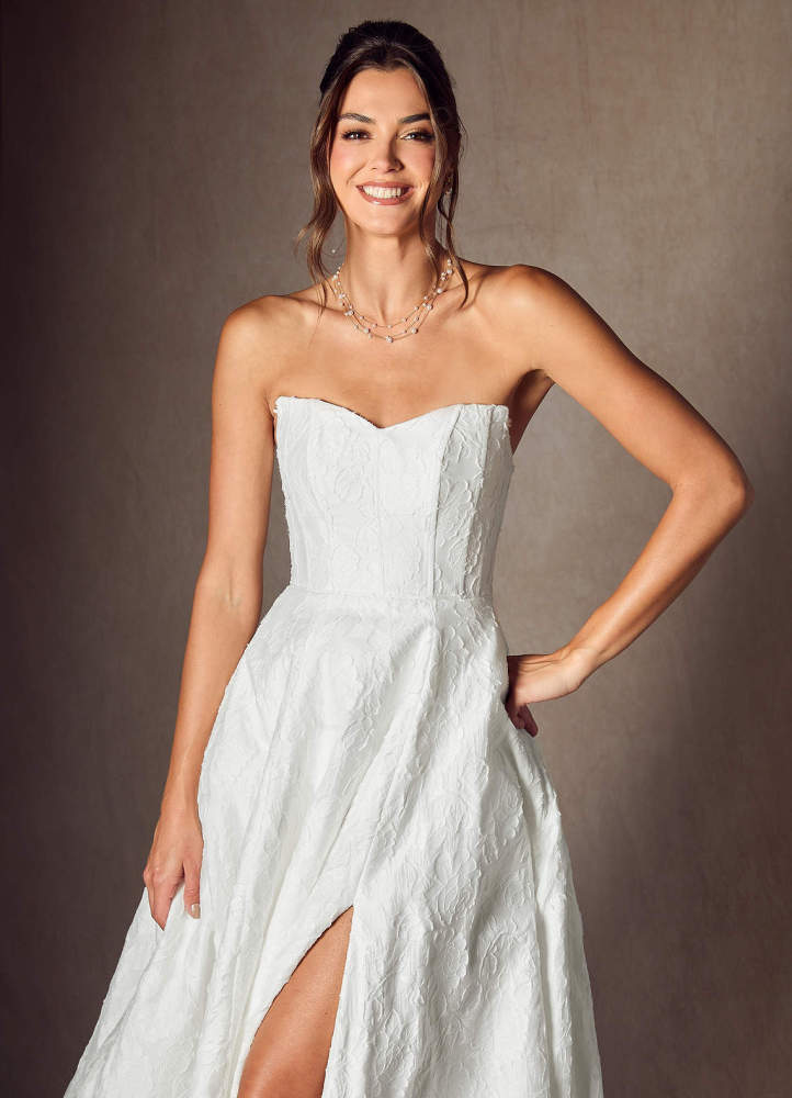 elyessen Gladiola Diamond White Ball-Gown Sweetheart Neckline Floral Burnout Jacquard Dress