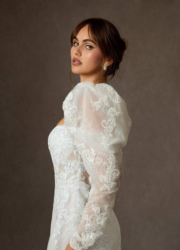 elyessen Winter Diamond White A-Line Strapless Lace Dress