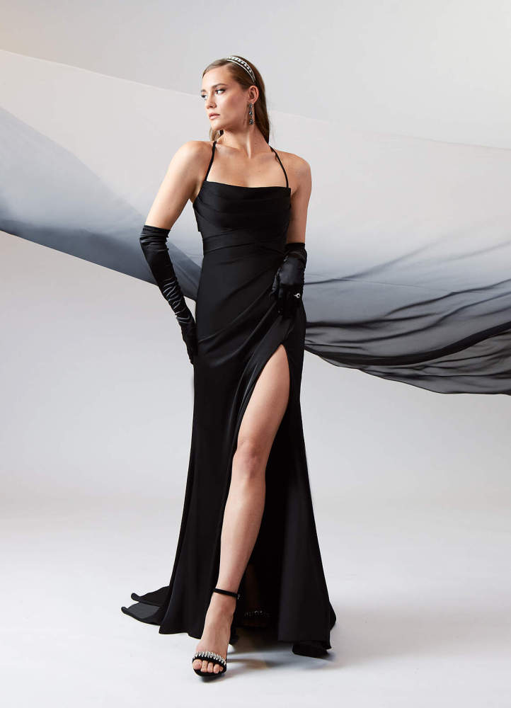 elyessen  Stretch Diamond White Mermaid Pleated Stretch Satin Dress