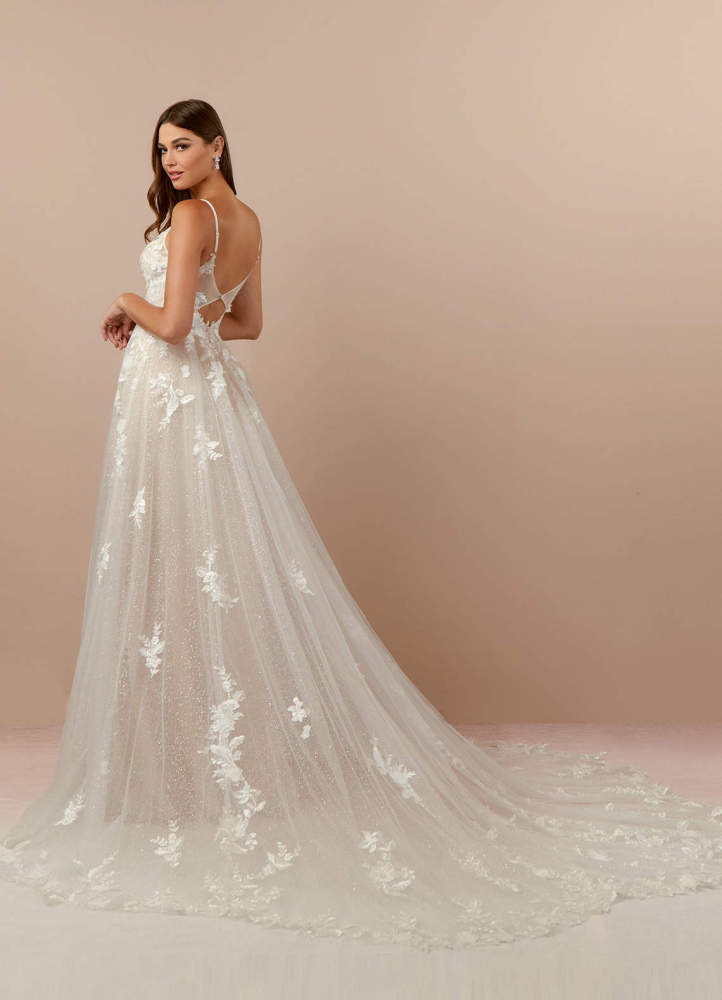 elyessen  Diamond White A-Line V-Neck Lace Tulle Dress