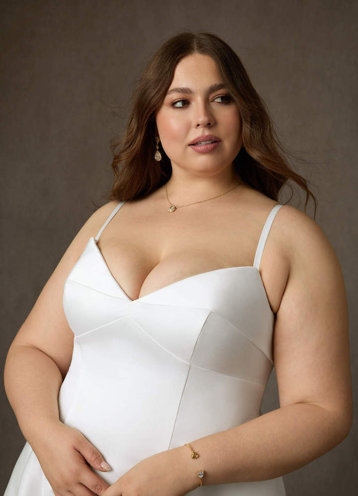 elyessen Junessa Diamond White A-Line Strapless Satin Dress
