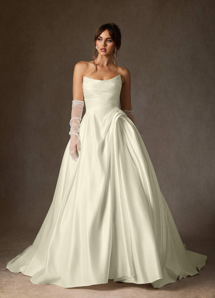 elyessen  Diamond White Ball-Gown Strapless Satin Dress