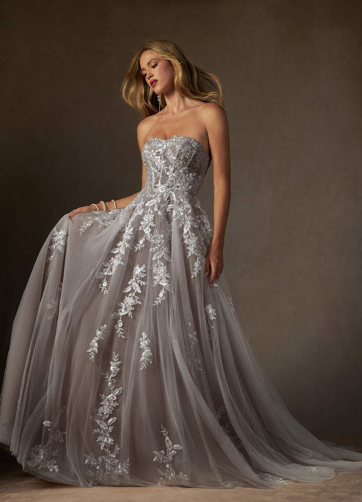 elyessen  Diamond White Ball-Gown Strapless Lace Dress