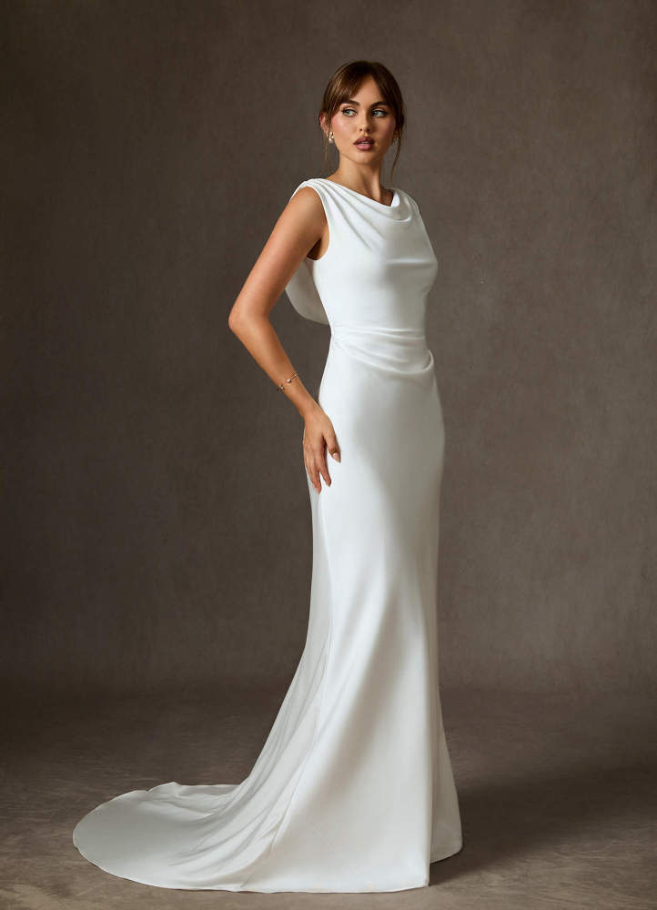 elyessen Kieryn Stretch Diamond White Fit and Flare Stretch Satin Dress