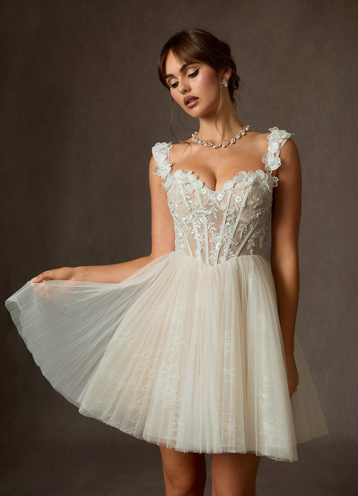 elyessen  Diamond White Ball-Gown Off the Shoulder Lace Dress