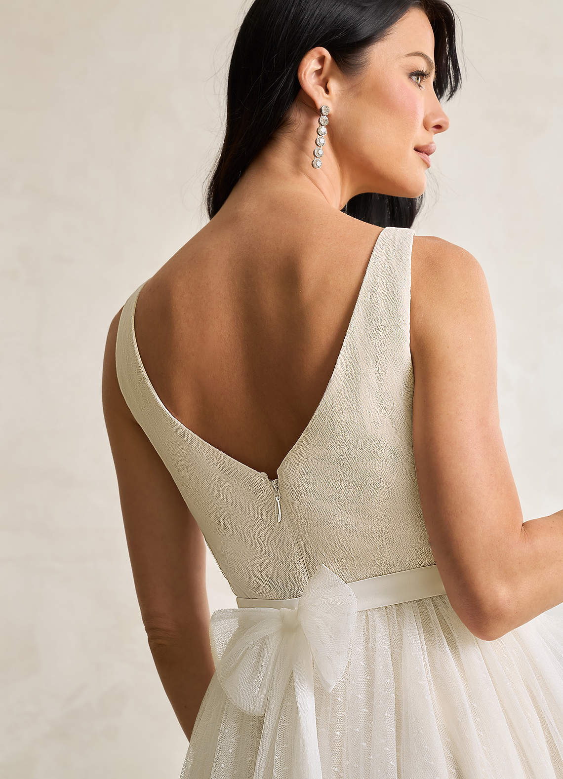 elyessen Diamond White A-Line Bow Tulle Dress