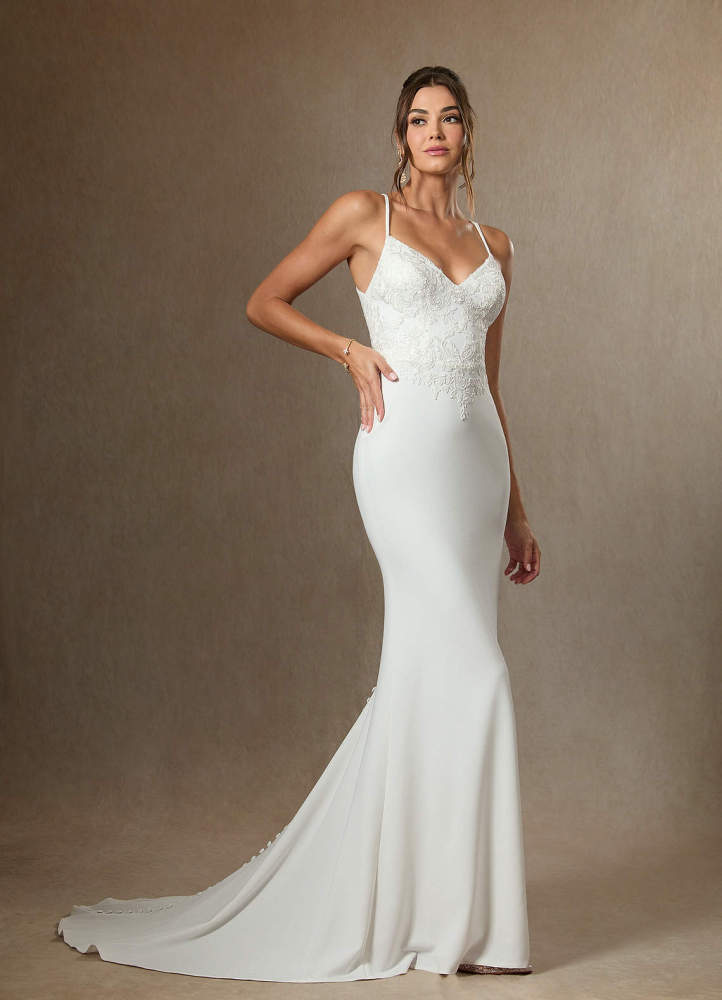 elyessen Kita Stretch Diamond White Mermaid Lace Stretch Crepe Dress