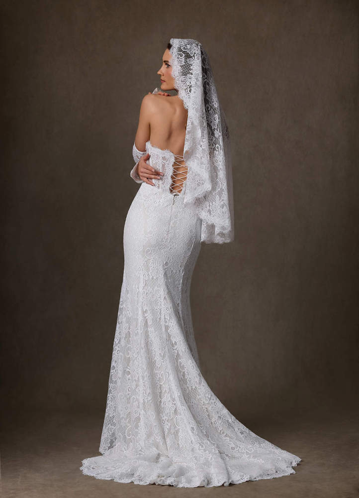 elyessen Issa Diamond White Sheath Strapless Lace Dress