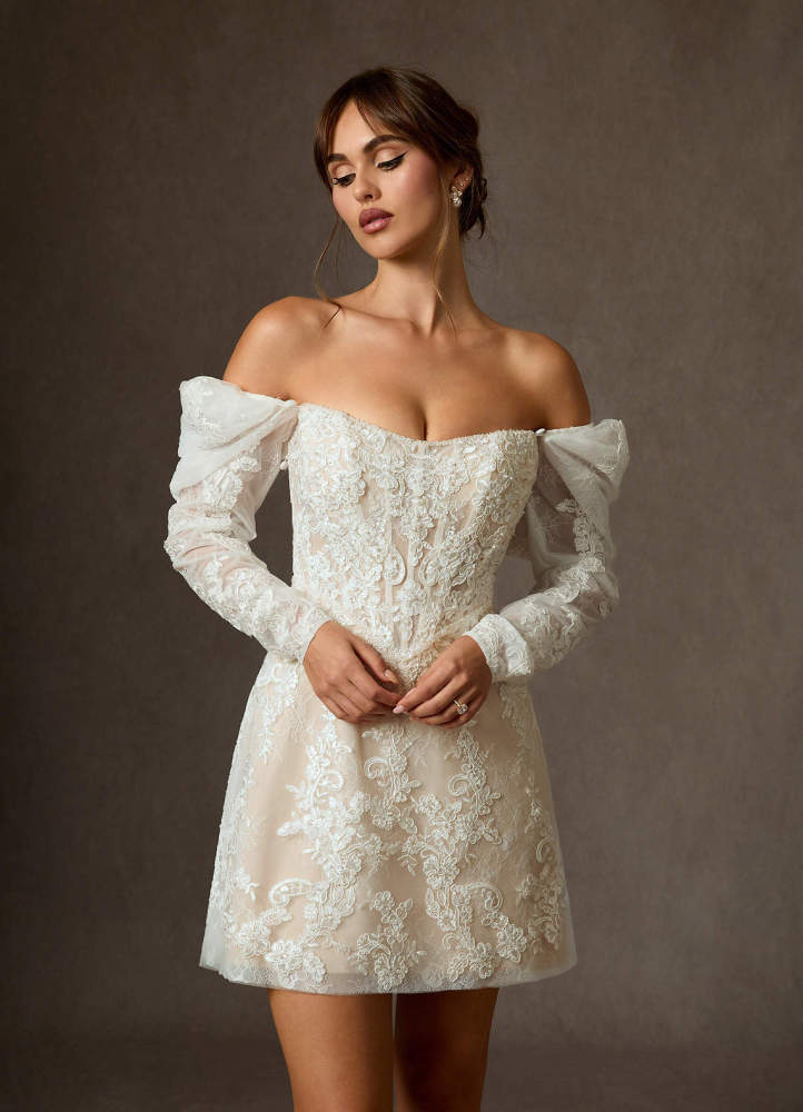 elyessen Winter Diamond White A-Line Strapless Lace Dress