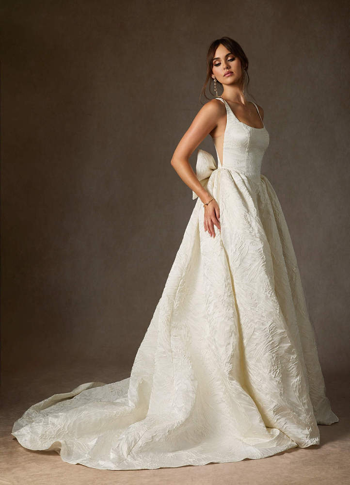 elyessen Skylin Diamond White Ball-Gown with Pockets Floral Jacquard Dress 1