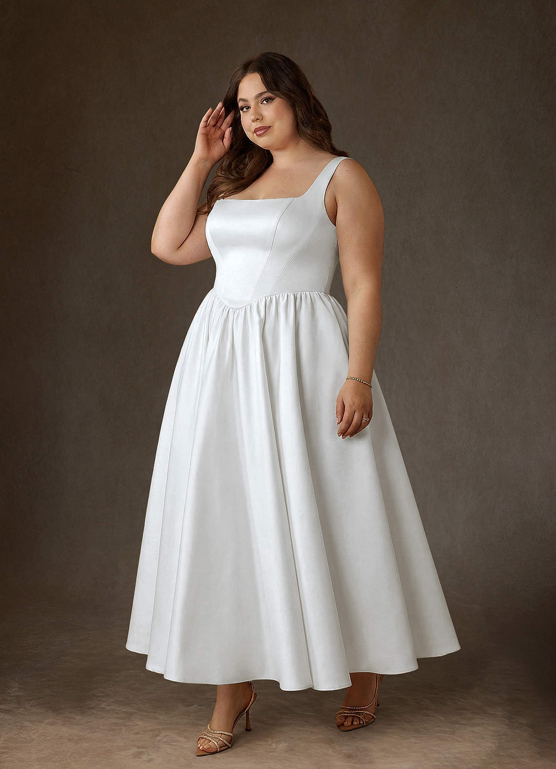 elyessen Verina Diamond White A-Line with Pockets Satin Dress