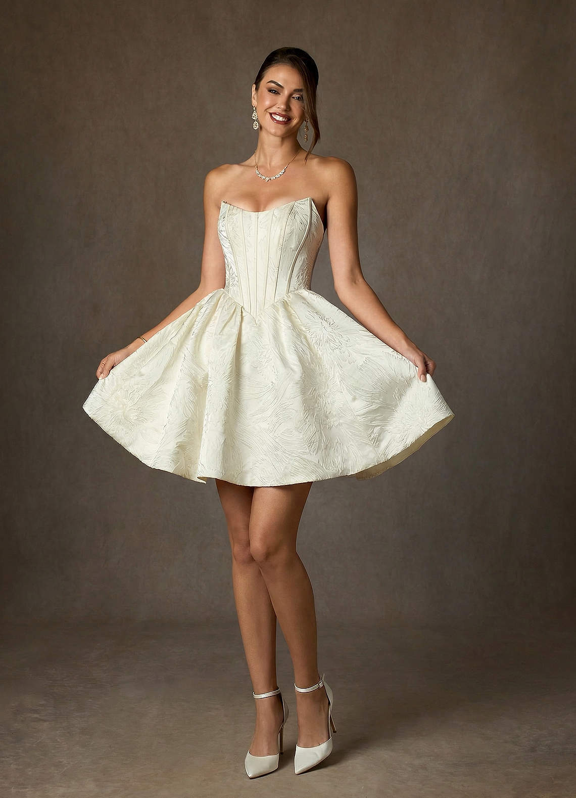 elyessen Demetrius Diamond White A-Line Strapless Floral Jacquard Dress