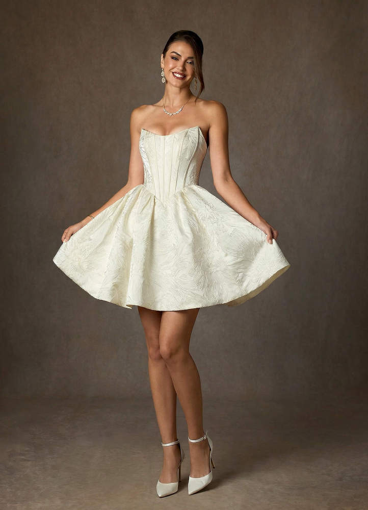 elyessen Demetrius Diamond White A-Line Strapless Floral Jacquard Dress