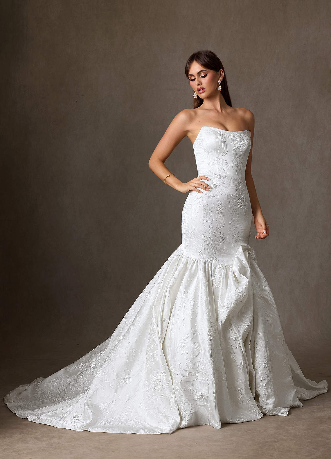 elyessen Quinta Diamond White Mermaid Strapless Floral Jacquard Dress